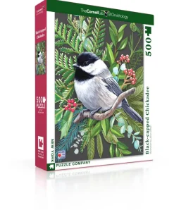 New York Puzzle Christmas & Winter | Botanical, Garden & Farm | Black-capped Chickadee 500 Piece Jigsaw Puzzle