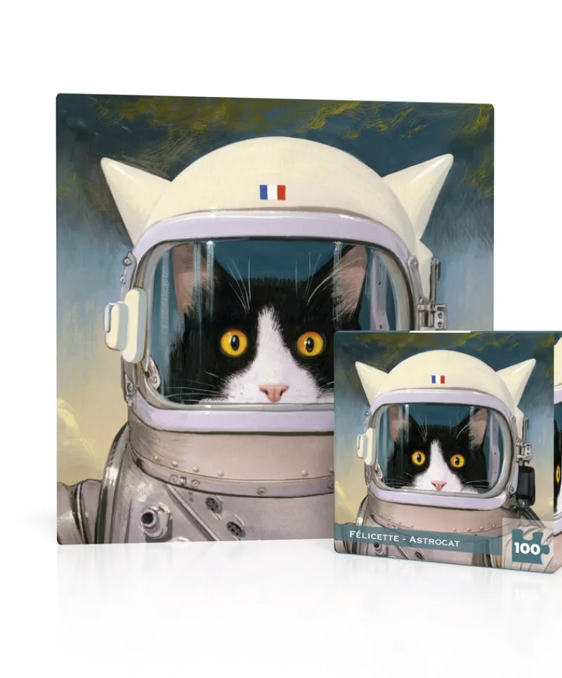 New York Puzzle Pets | Fantasy & Space Travel | Félicette - Astrocat Mini 100 Piece Mini Puzzle
