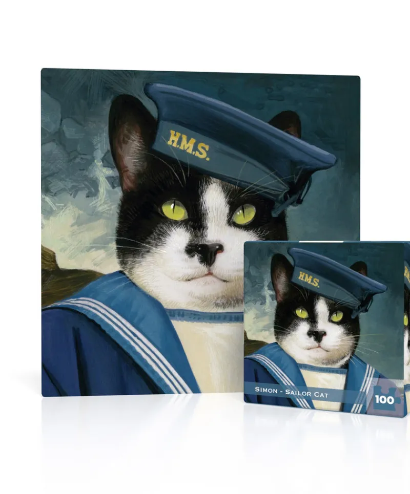 New York Puzzle Pets | Fantasy & Space Travel | Simon - Sailor Cat Mini 100 Piece Mini Puzzle