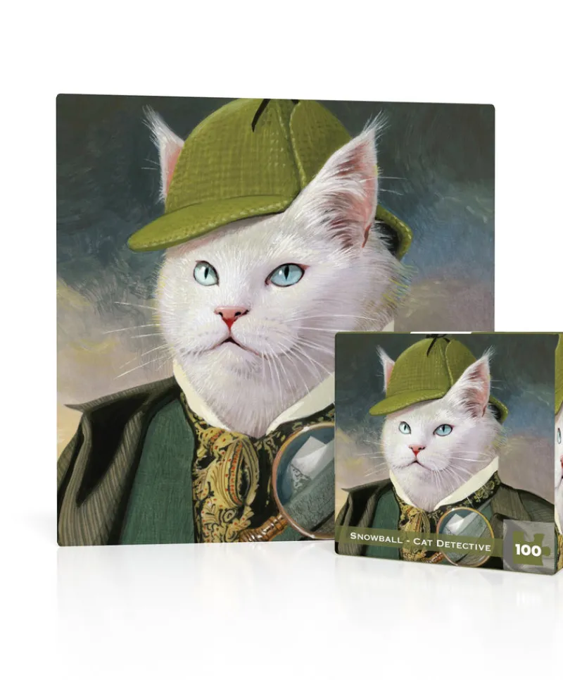 New York Puzzle Pets | Fantasy & Space Travel | Snowball - Cat Detective Mini 100 Piece Mini Puzzle